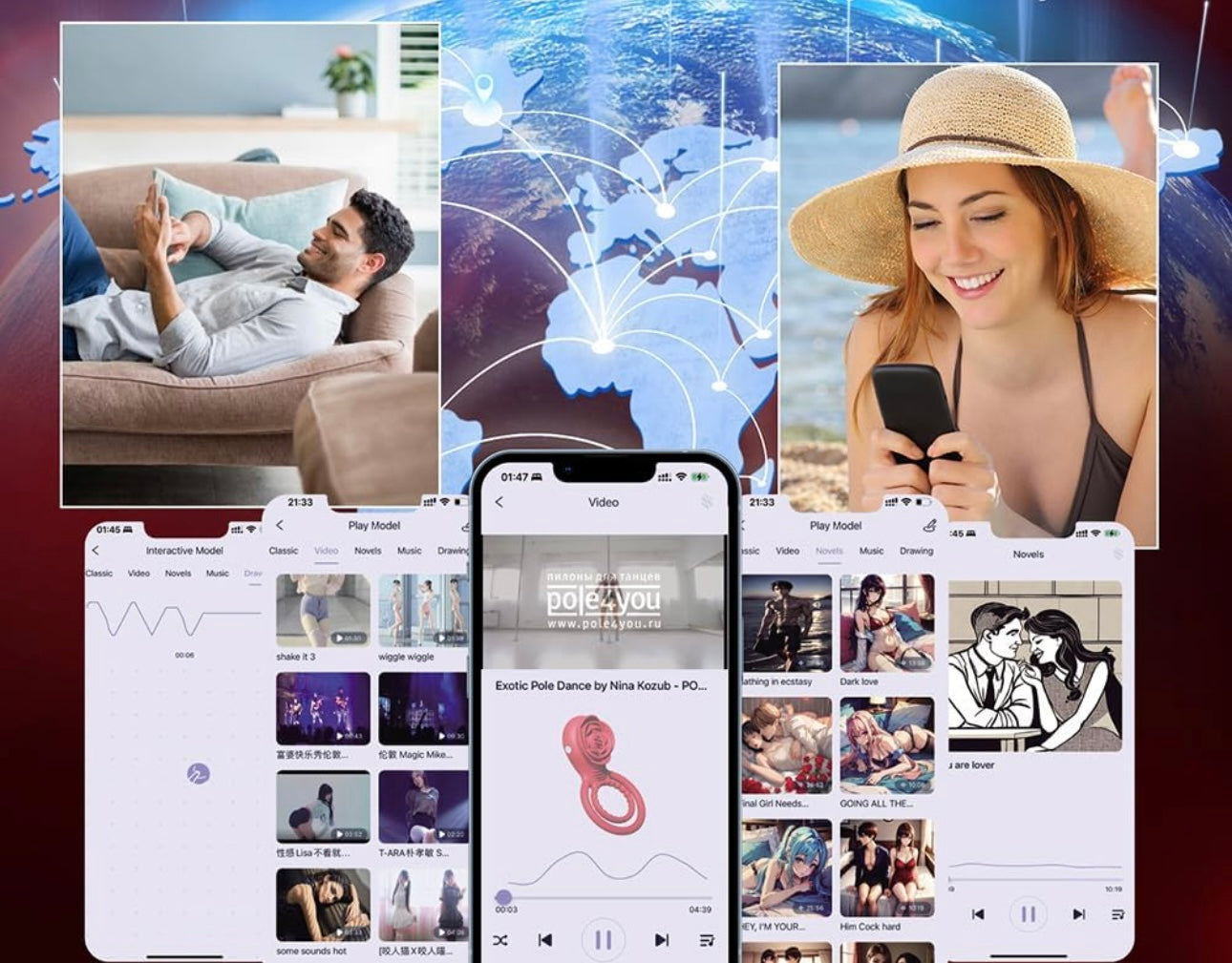 Rosa Vibrador - APP Casais Estimulador Clitoriano ,Anel Peniano , Anel Peniano Vibratório Treinador de Pênis com 10 Vibrações