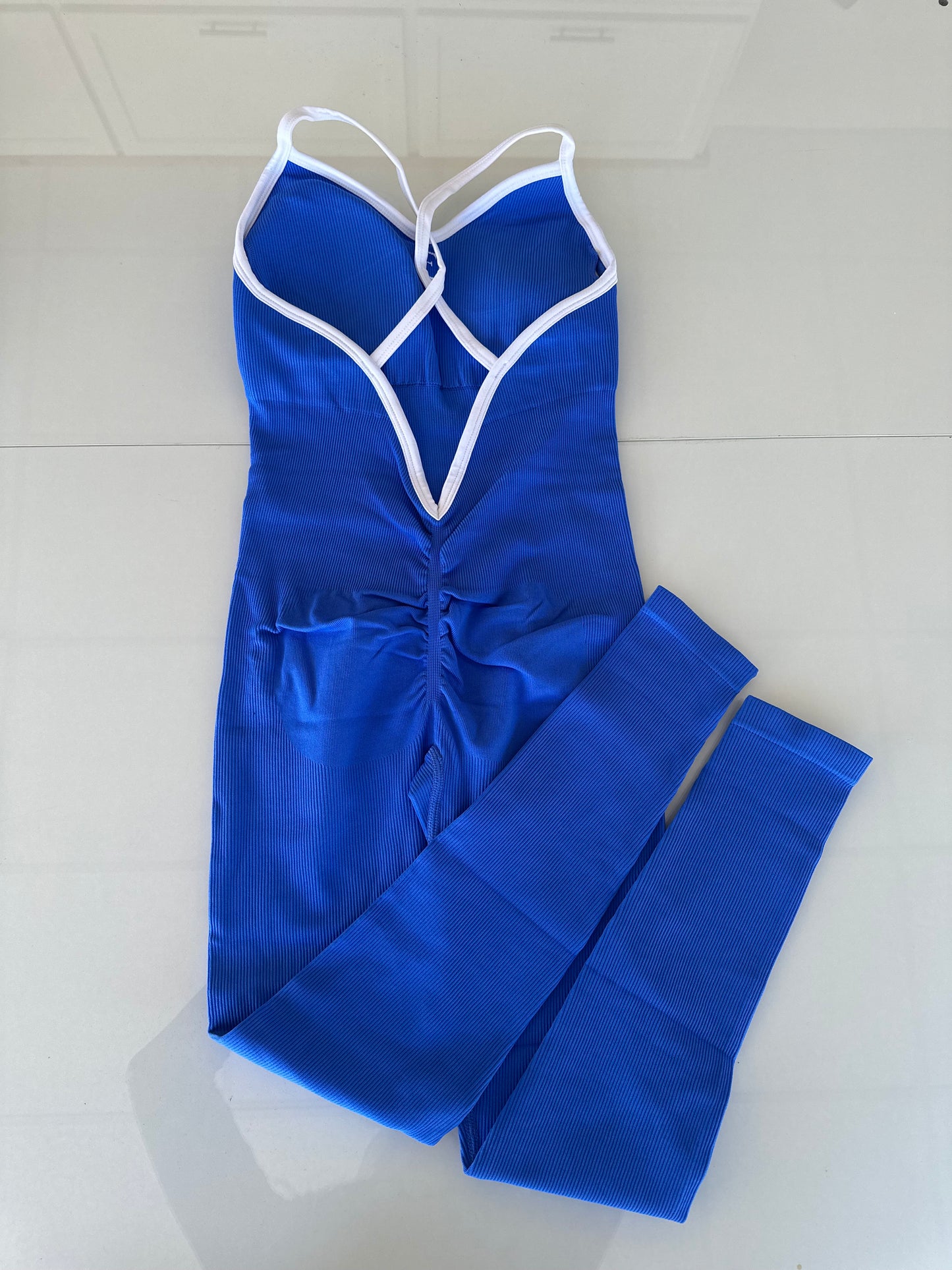 Macacão Fitness by Exclusiva com detalhe nas costas AZUL- G