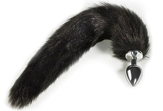 Plug Anal Rabo de Raposa Preto Tamanho M, Cauda de 40CM - Metal