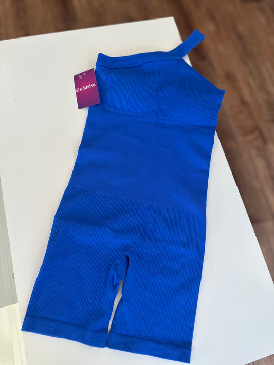 Macacão Fitness Curto by Exclusiva um ombro só Azul marinho  - G