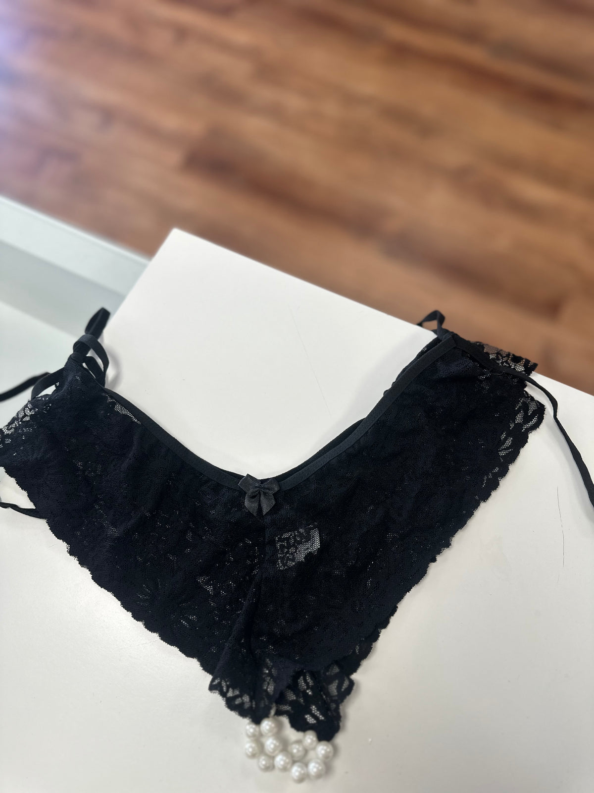 Calcinha Tailandesa Pérolas Fio Dental Renda - tamanho único - Preto