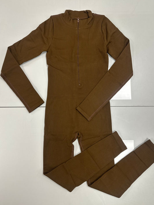 Macacão manga longo marrom by exclusiva G