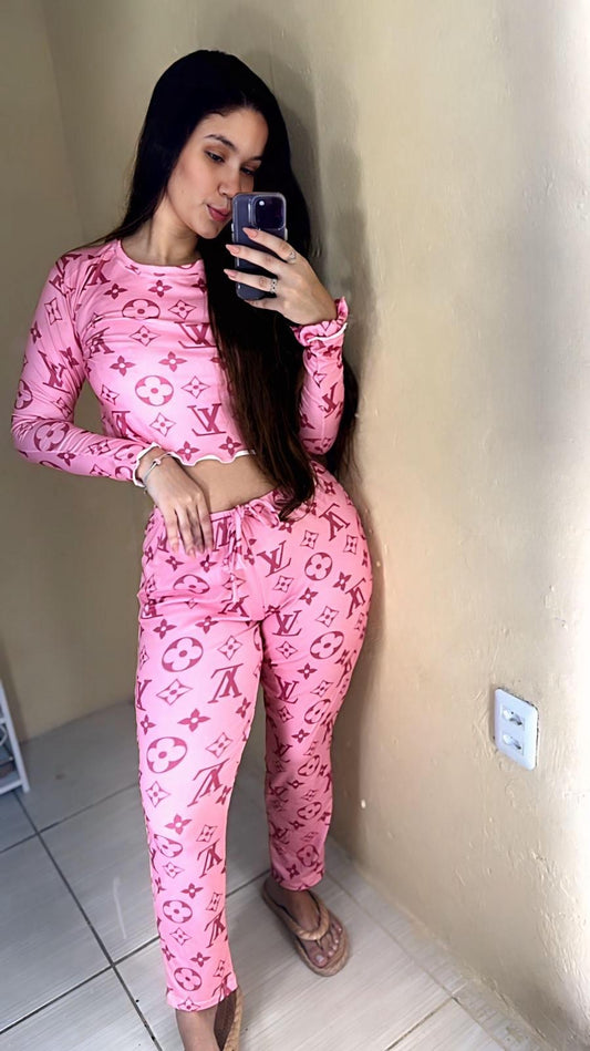 Kit Pijama Calça e Cropped manga longa Estampado M