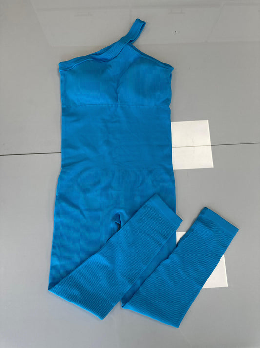 Macacão Fitness by Exclusiva um ombro só Azul - M