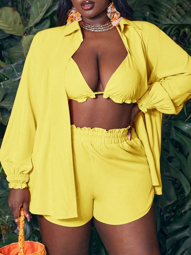 Conjunto lari 3 peças amarelo - tamanho único