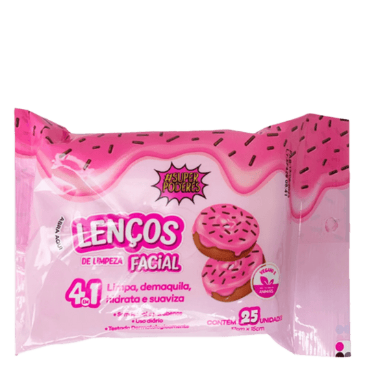 Lenço Umedecido de Limpeza Facial 4 em 1 Donuts Super Poderes
