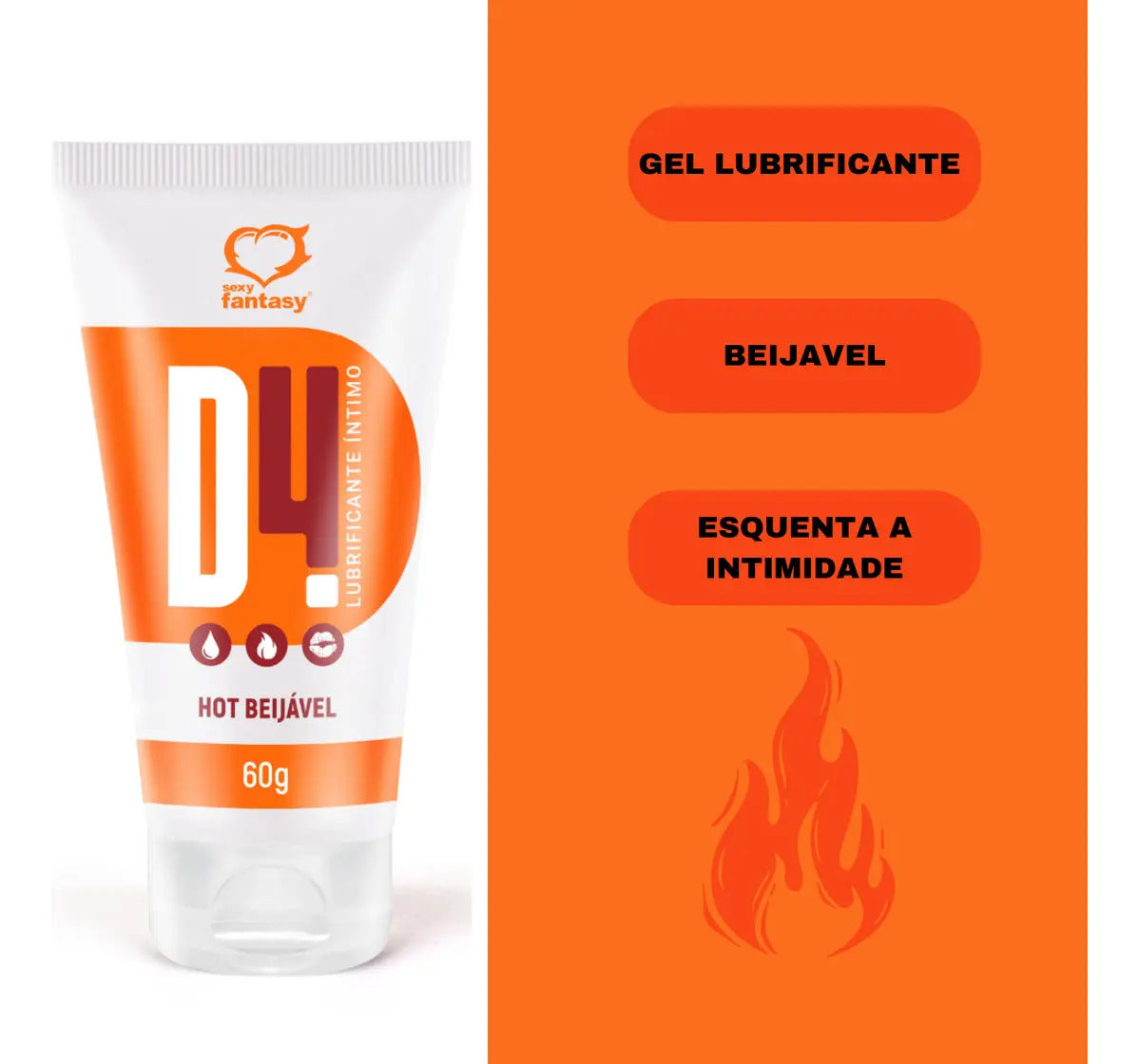 Gel D4 Lubrificante Intimo Hot Sexy Beijável 60 G
