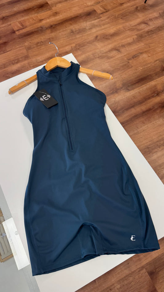Macaquinho Fitness zíper frontal empina bumbum azul petróleo  - P