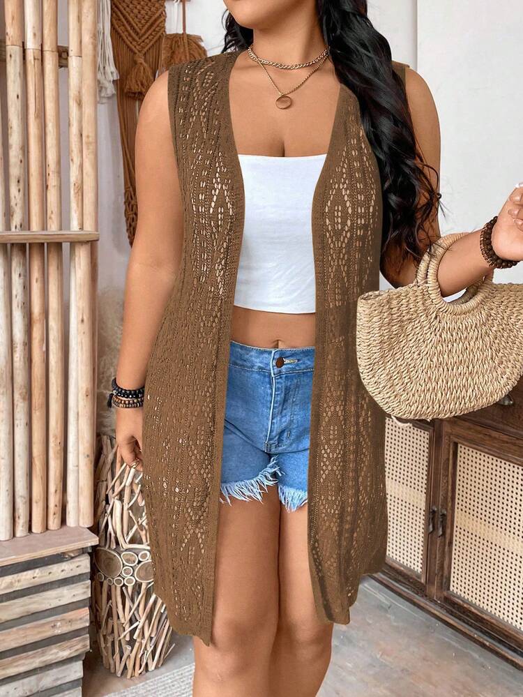 Cardigan Sem Mangas Vazado - tamanho único
