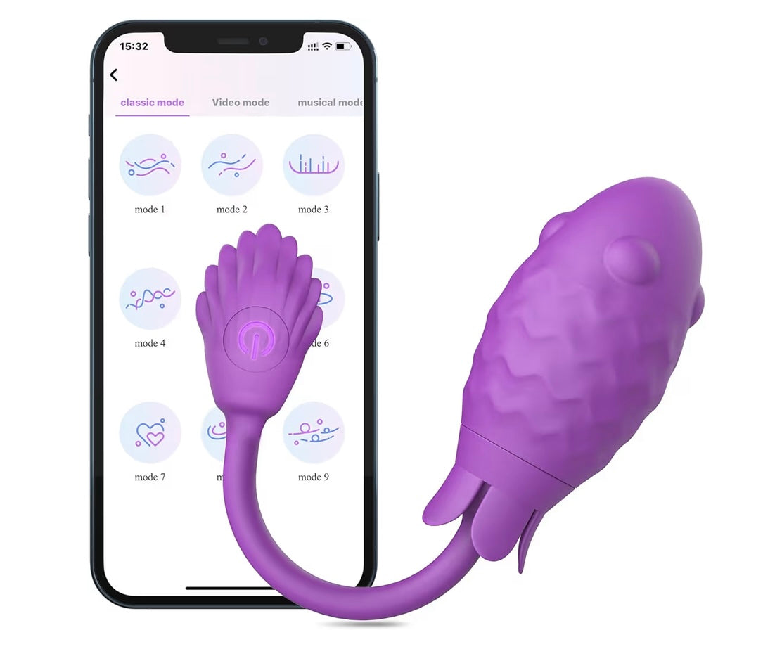 Vibrador para ponto G com controle remoto por aplicativo.